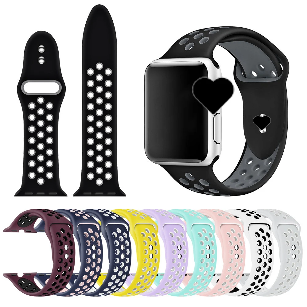 

New Breathable Silicone Sports designers for apple watch bands 42mm 38mm 40mm 44mm Bracelet Rubber strap for NIKE+ iwatch, Multi