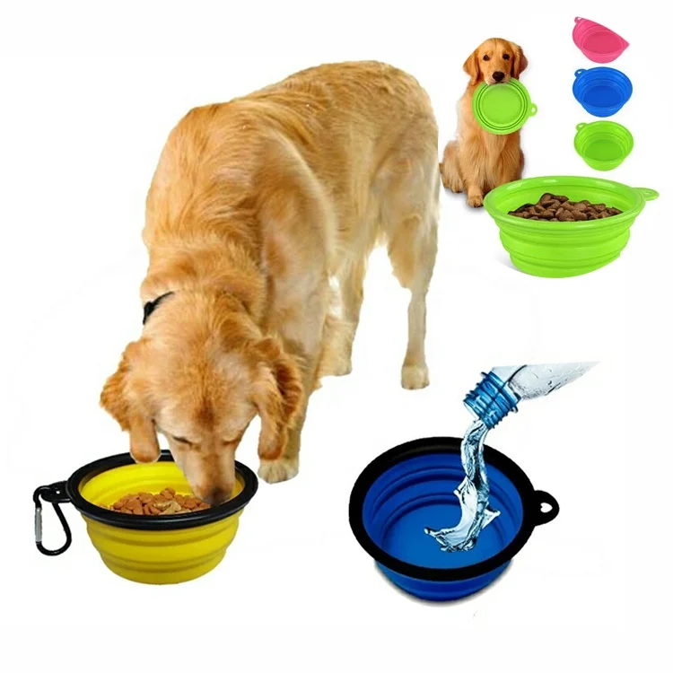 

Manufacture Personalized Silicone Portable Folding Pet Feeding Bowl with Mental Buckle Travel Dog Collapsible Food Water Bowl, Blue/green/purple/rose red/orange/yellow/white/black