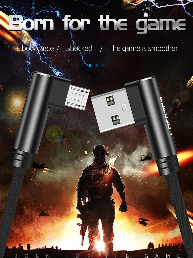 Hotsale 90 degree left angle 1 2 3 meter micro usb cable android right angle magnetic mobile charging cabo data usb cable micro