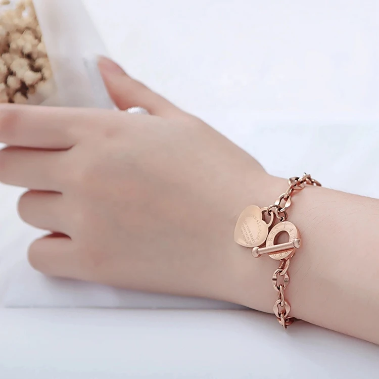 

High Quality New Titanium Stainless Steel Chain Rose Gold Link Designers Bracelet