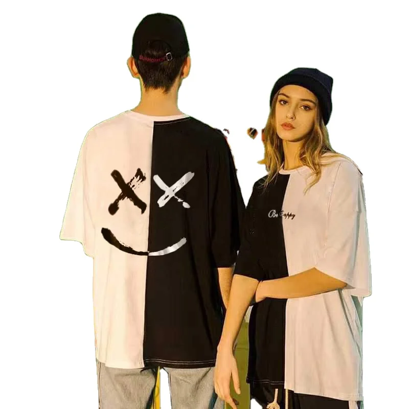 

Oversized Mixed Color T Shirt Hip Hop Custom T-Shirt For Men, Black for white, orange for black, black for red