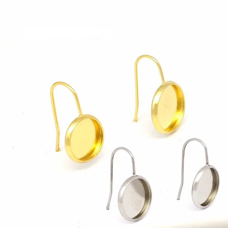 

Stainless Steel Earring Wire Hooks Blanks Silver Bezel Cabochon Settings Earrings Trays for DIY Dangle Earring