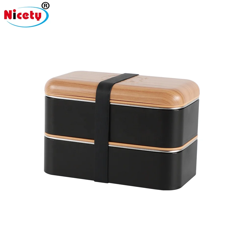 

Nicety 2 Layer Bento Lunch Box with Cutlery Stainless Steel Japanese Bamboo Style Lunchbox Eco Friendly Food Containers