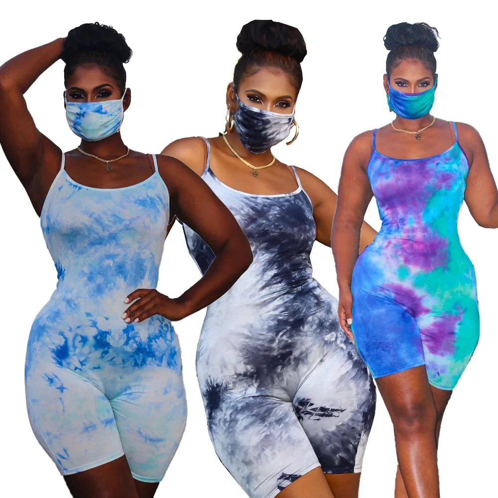 

Good sell multiple sizes boutique women clothing rompers jumpsuit Tie-dye printed sleeveless suspender jumpsuit