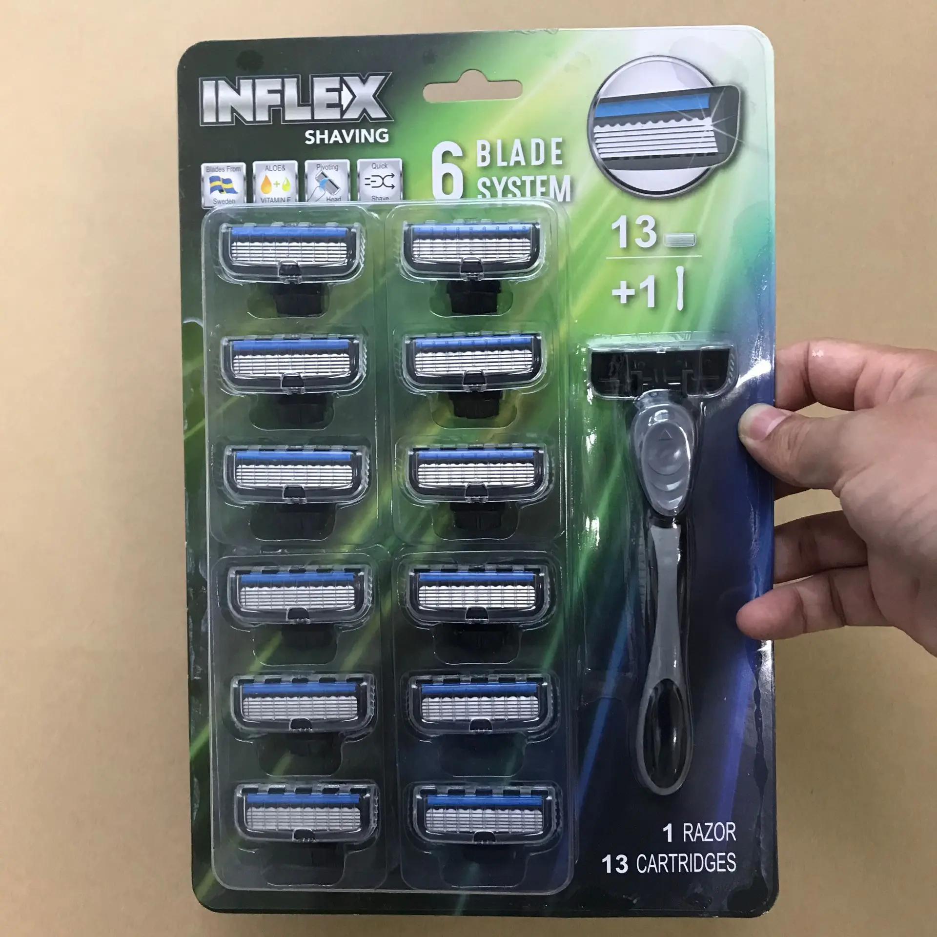 

New Year Shaving 1+13 cartridges INFLEX system razor, Customized available