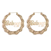 

9CM customize names letter charm dangle drop earrings large circle gold bamboo big hoop earrings