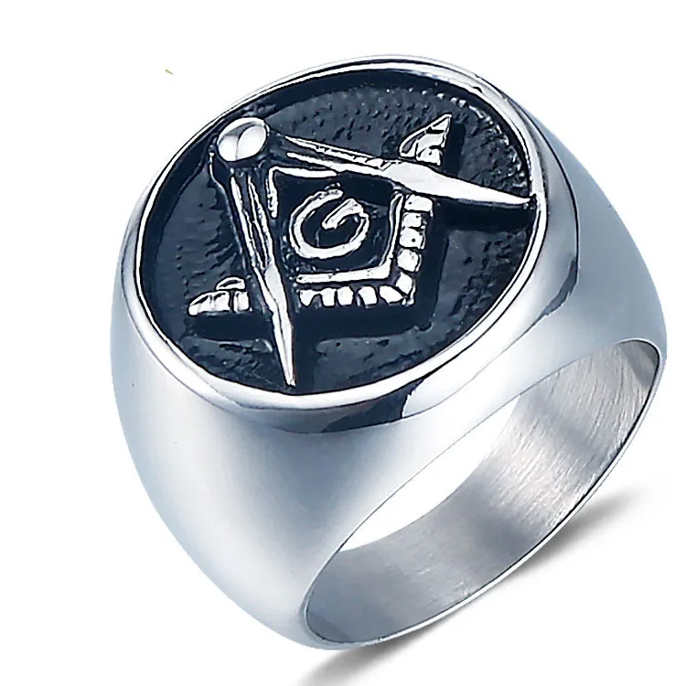 

HY041 European and American fashion simple Masonic stainless steel ring, personality retro AG logo men's ring