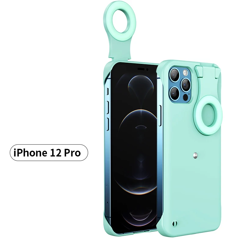 

led ring flash universal selfie light portable mobile flippable ring light phone case cover, White, green