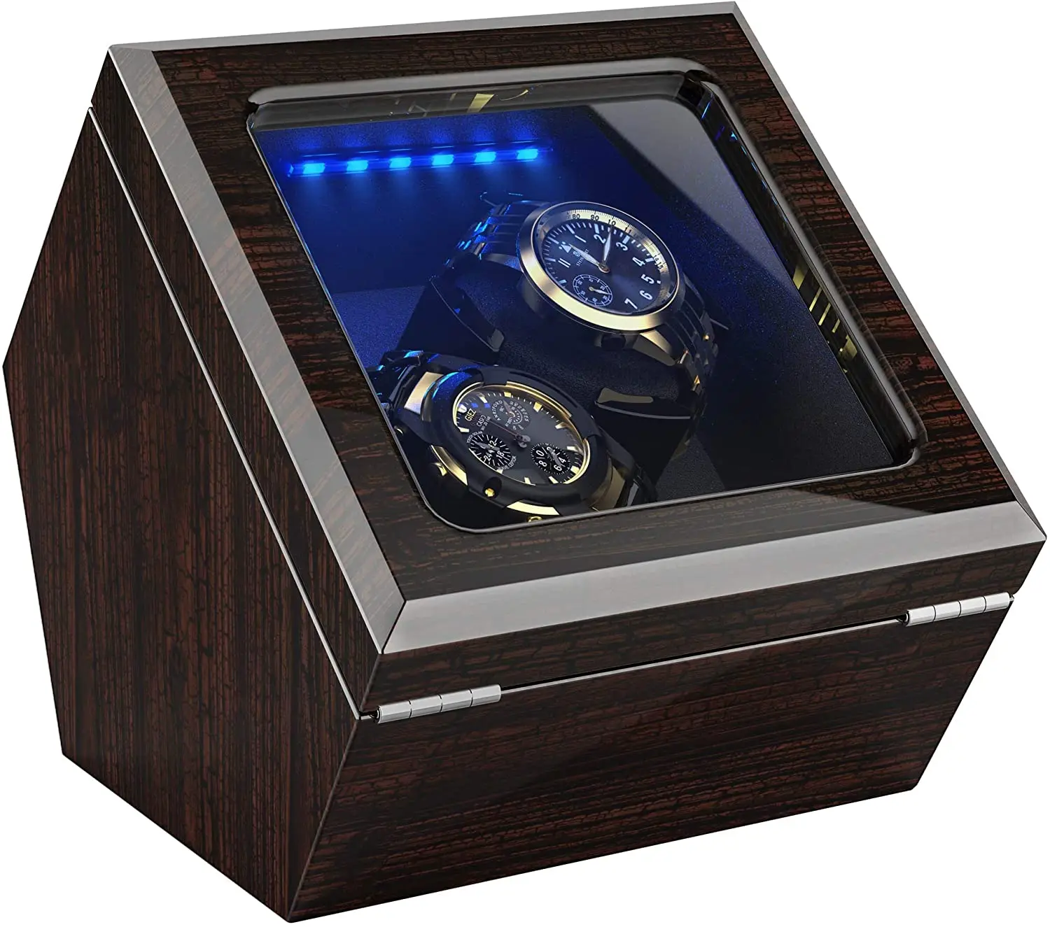 

High End Double Watch Winder for automatic watch with Soft Flexible Watch Pillows, Blue Led Light, Open and Shut Down Featured, Customized color