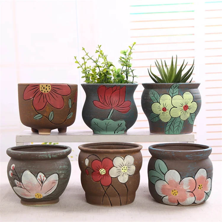 

Creative Hand Painted Ceramic Small Succulent Planter Pot with Drainage,Planting cactus mini Flower Pots with Holes., Chocolate/light green/burgundy/navy blue/army green/brown