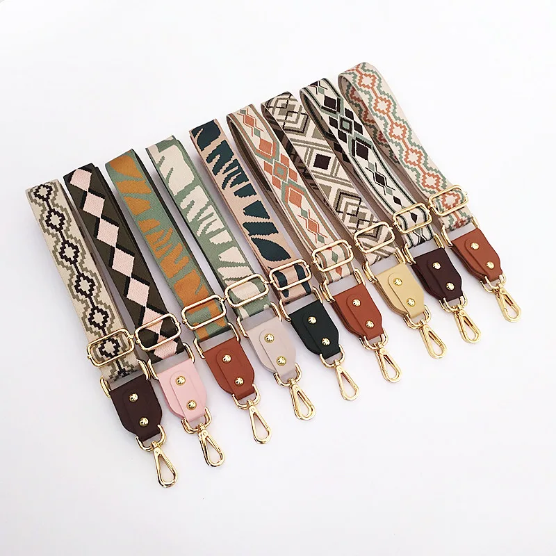 

Meetee B-J232 The New Ethnic Style Jacquard Webbing Can Be Adjusted With Leather Crossbody Wide Shoulder Strap, 18 colors