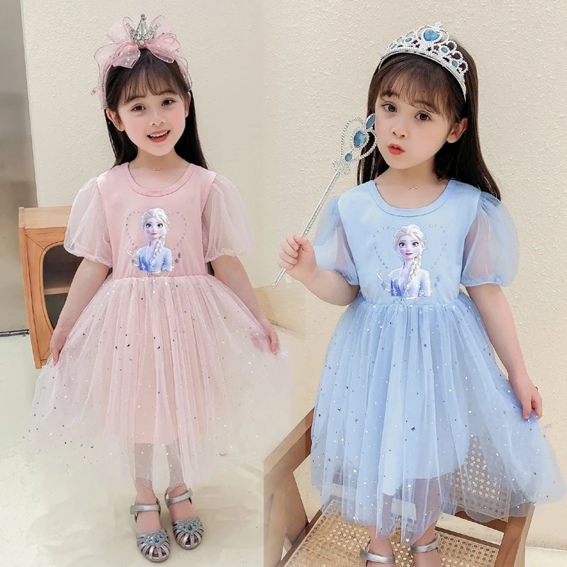 

princess dresses girls 2021summer kids baby girls sequined dress elsa princess elsa short sleeve dress