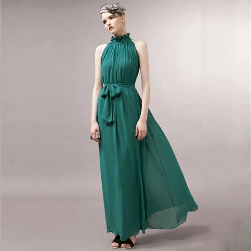 

Ladies Sexy Halter Neck Spaghetti Strap Long Party Casual Dresses