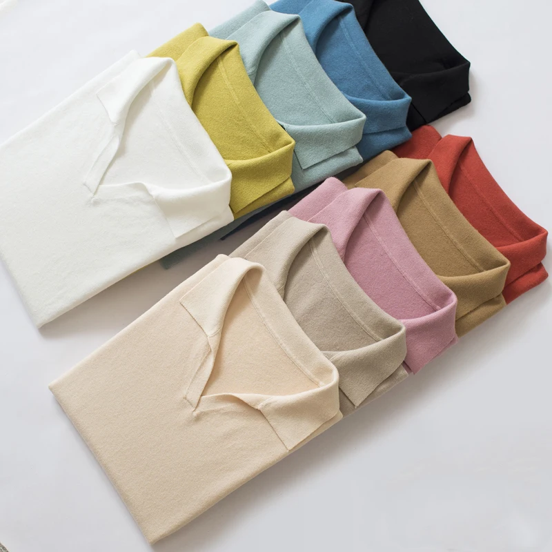 

HOT SALE NEW Wool Pure Cashmere Sweater Women Pullovers Long Sleeve Pull Femme Turndown Collar Woman Plus Size Casual Sweaters, Solid color
