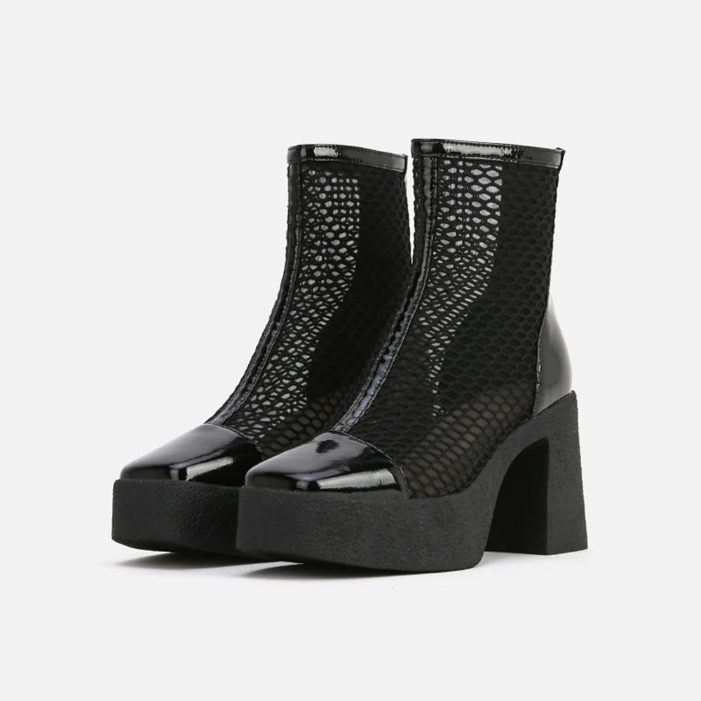 

Fashion Summer Ladies Mesh Cutout Block-heeled Sexy High-heeled Shoes New Leather High Heel Wooden Sandals