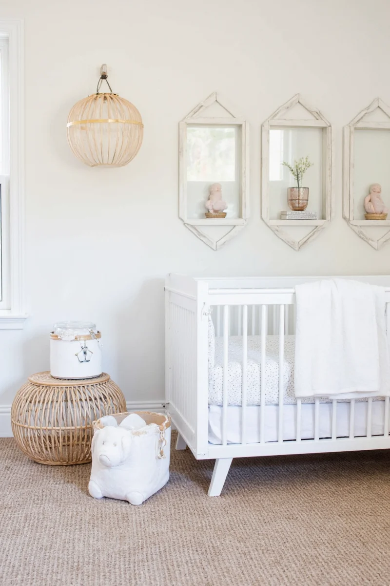 Cozy nursery with plush rug and curtains