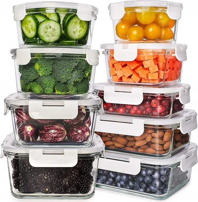 

Brand new thermal stackable bento box glass food container storage with low price, White blue