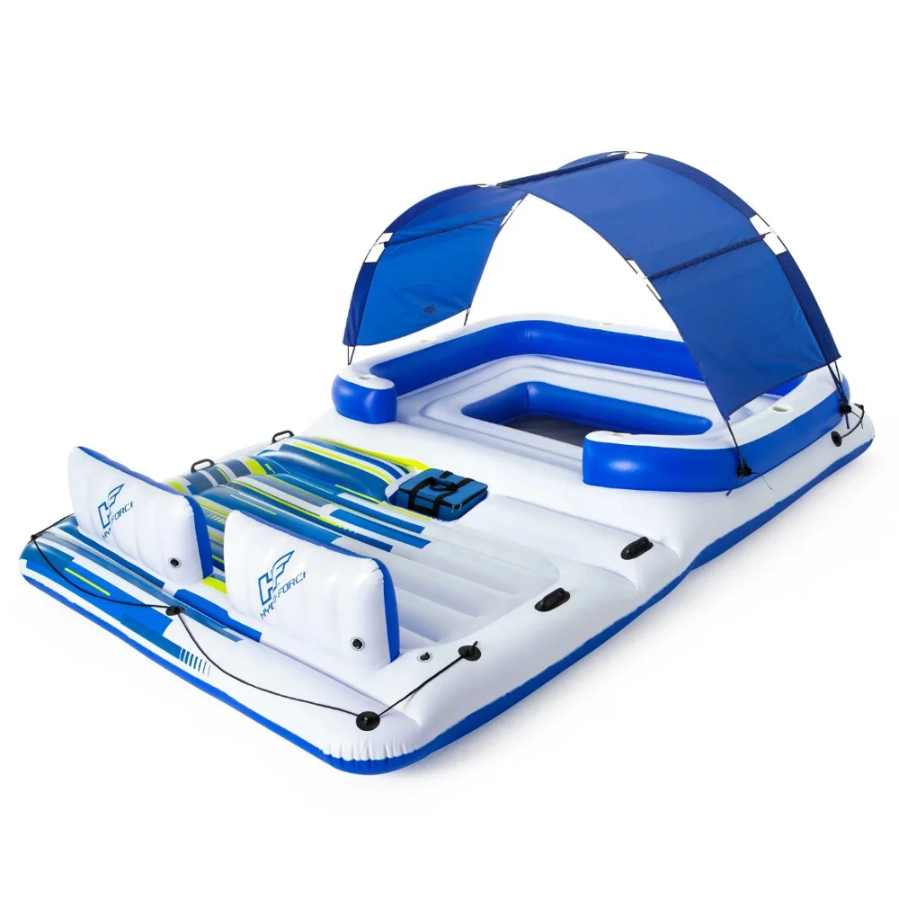 

43105 Large Inflatable 6 Person Lake Pool River Floating Island Raft with Canopy, As photo