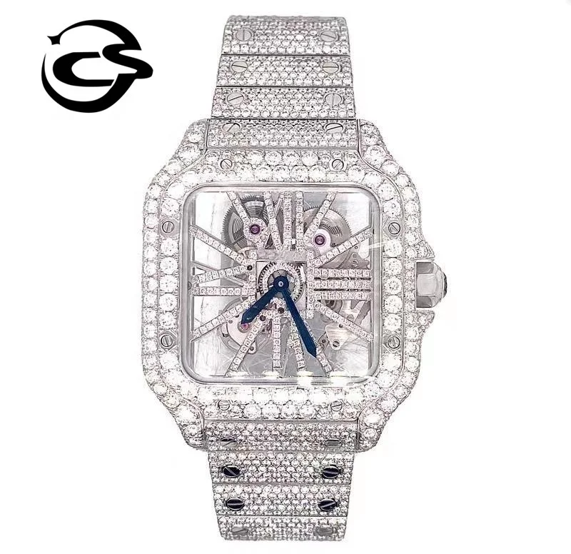 

OEM Custom Mens Women Watches Diamond Iced Out Luxury Fashion Bling Dial Bezel Band VVS Moissanite Skeleton Watch