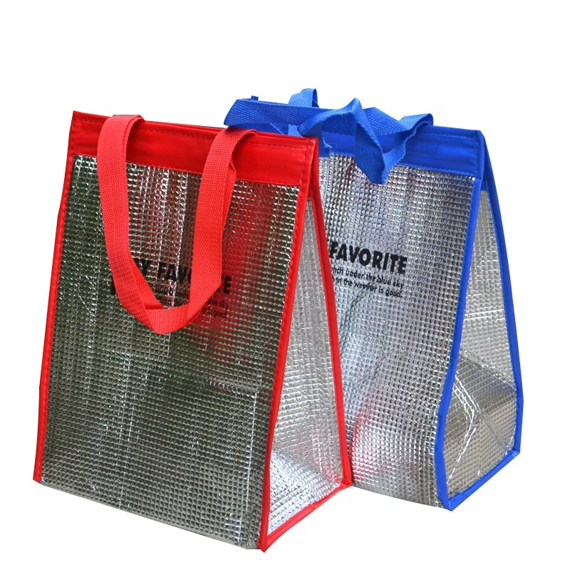 

Promotional aluminium foil thermal insulated storage cooler bag silk printing lunch bag tote shopping bag for promotion