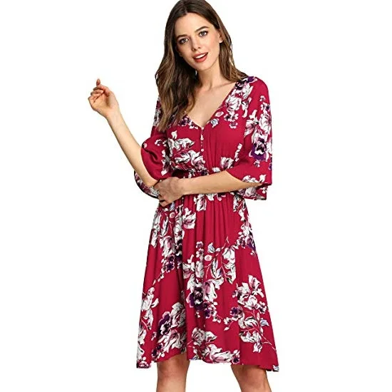 

evening elegant woman one-piece dress v neck short fancy ladies dress, Customized