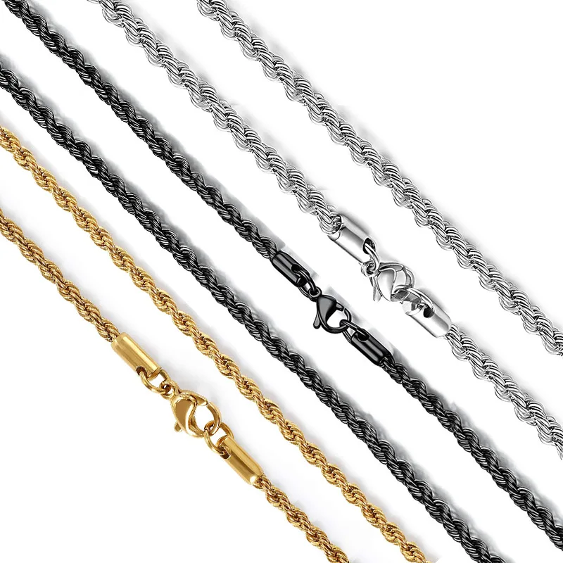 

2.5/3/4/5mm Daily Wear Twisted Link Hiphop Jewelry Stainless Steel Necklace Women Men Gold Plated Rope Chain