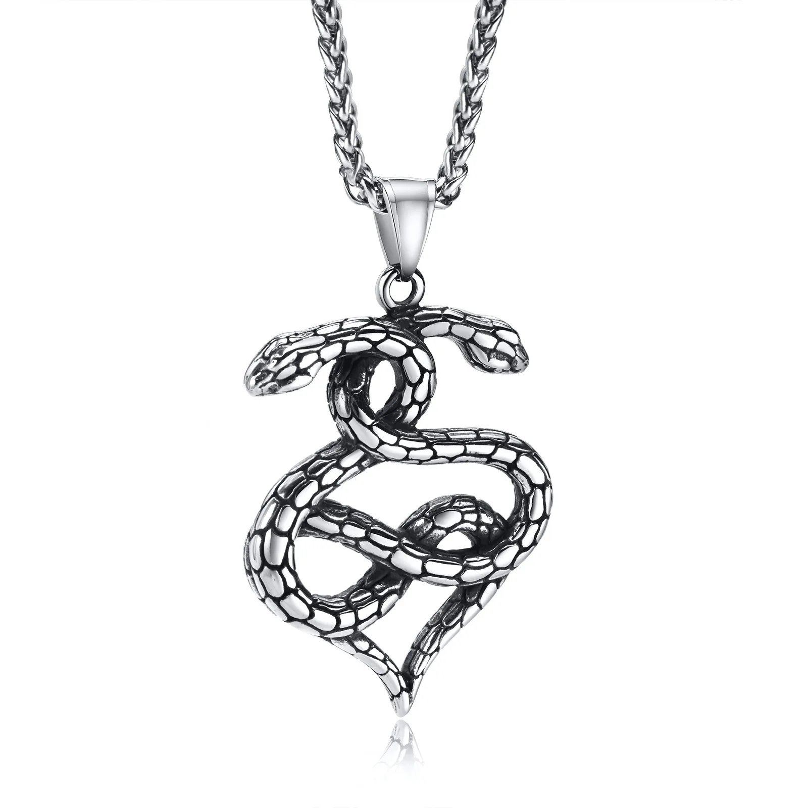 

Vintage men hip hop stainless steel twisted snake pendant necklace