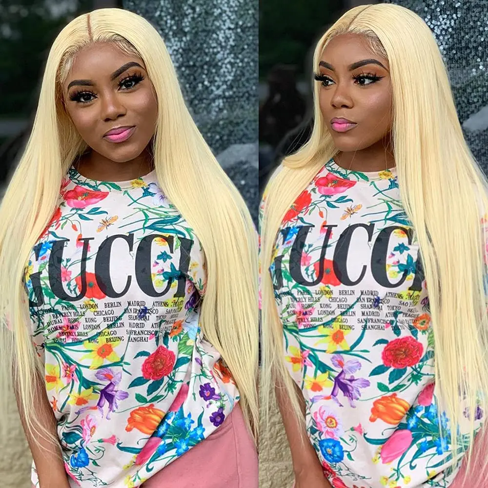 

24inch 613 Blonde Straight Lace Front Wig Glueless Deep Part Transparent Lace Frontal For Black Women 150% Density