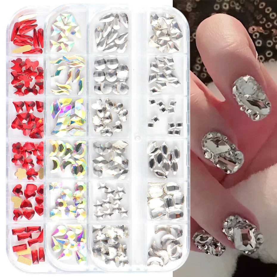 

1 Box Mulit-designs Nail Rhinestones Studs Multi-shapes 3D Crystal AB Clear Nail Stones Gems For Nail Art Accessories