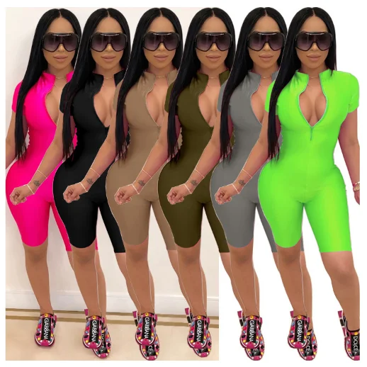 

BL21T1646 New Arrival V Neck Short Workout Custom Logo Women Letter Jumpsuit Women Tracksuit Joggers Jumpsuit Set, Picture show