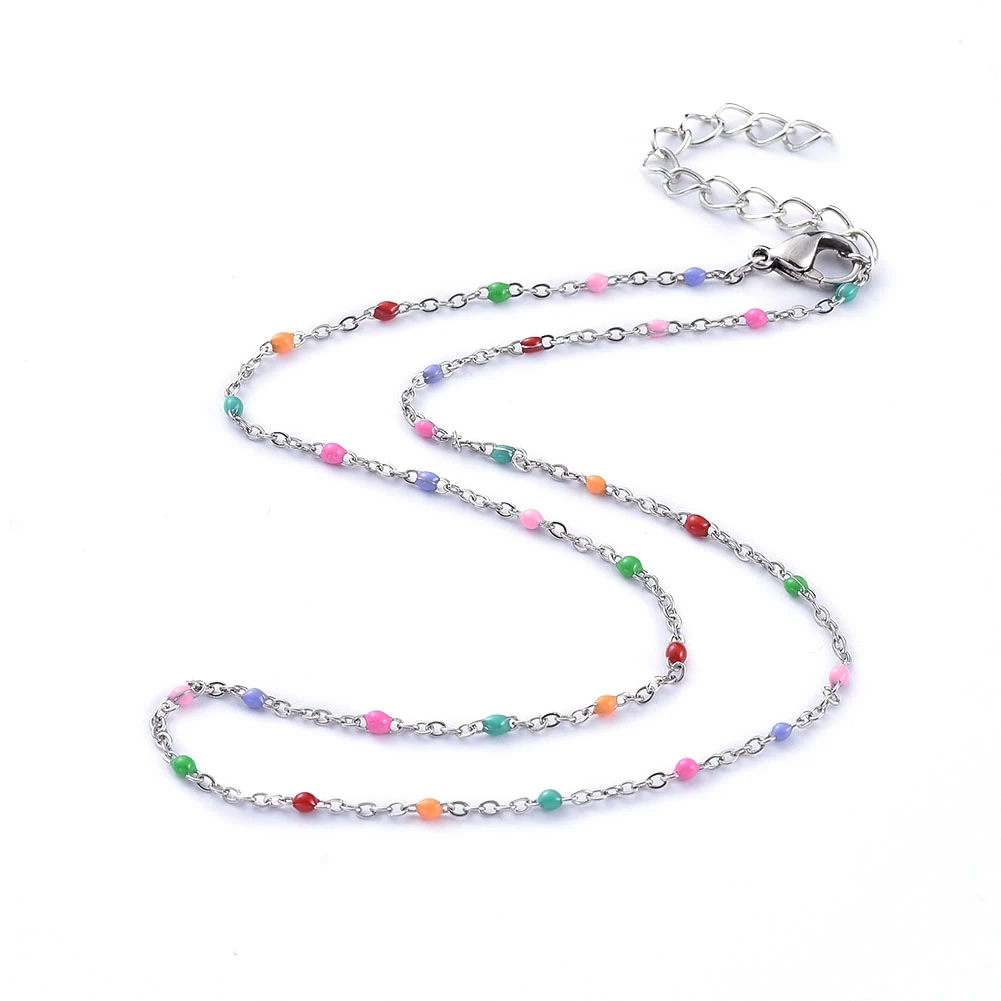 

Pandahall 304 Stainless Steel Original Color Colorful Enamel Cable Chain Necklaces