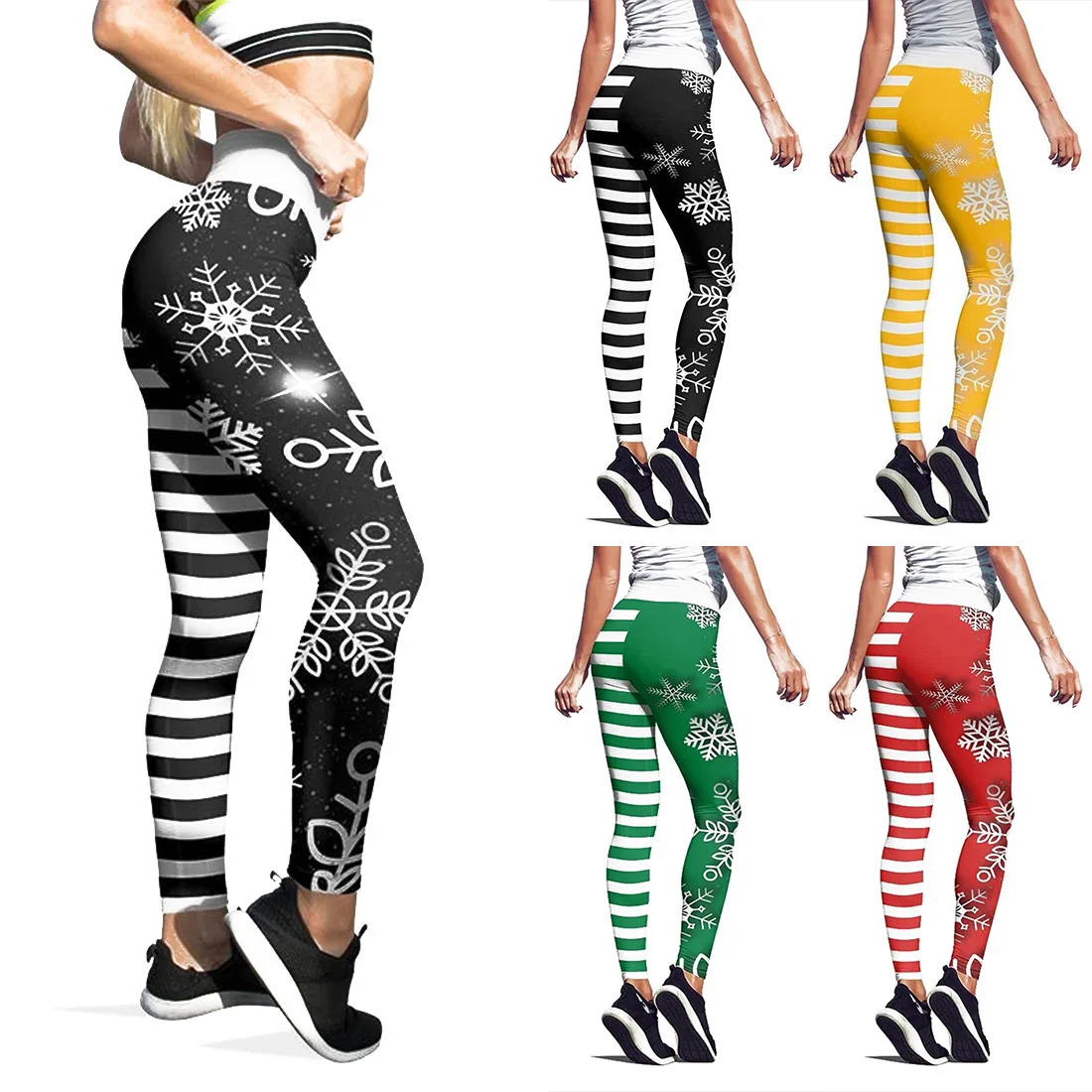 

Drop Shipping Snowflake Digital Print Leggings Slim High Waist Yoga Cropped Pants Christmas Workout Scrunch Butt Womens Leggings