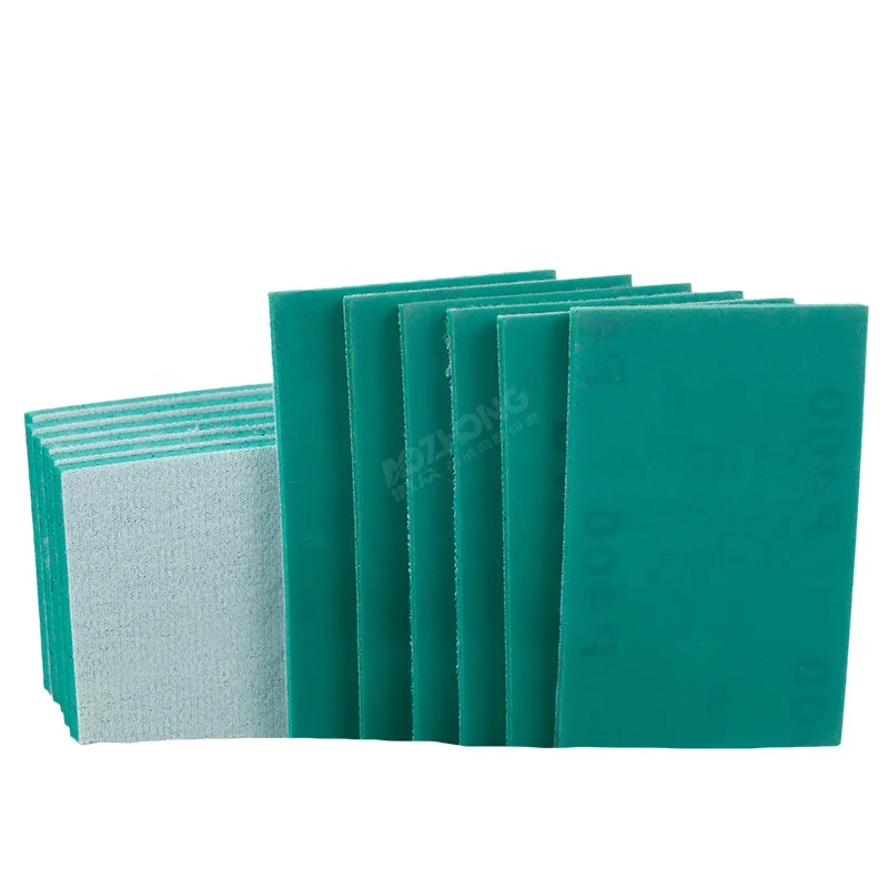 

Factory Price Tear Resistance Furniture Sponge Block Green Film Sponge Sanding Pad for Mental Cleaning