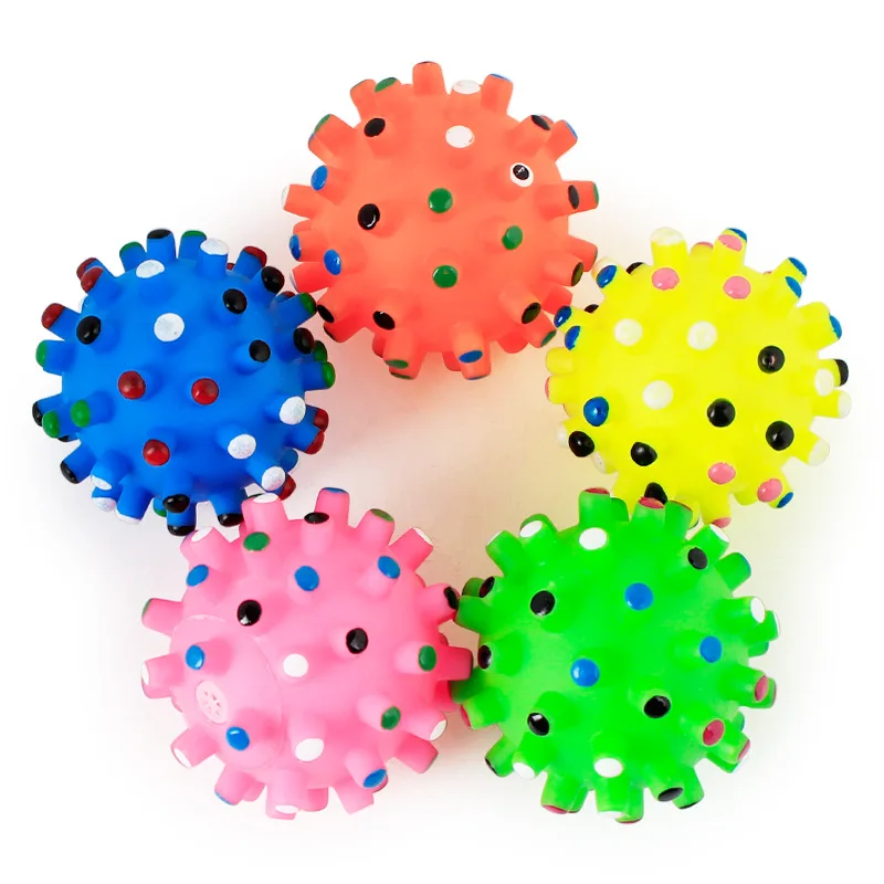 

Wholesale Colorful pet shop funny training molar teeth vinyl glue vocal spiky ball pet dog chew toy, As pictures