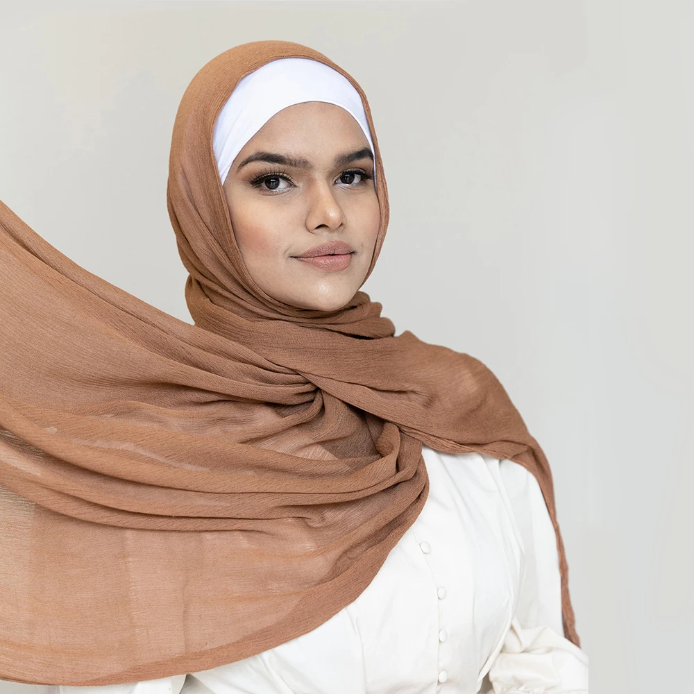

NEW Wholesale Customize Big Size Light Weight Soft Cotton Plain Hijab Muslim Women Shawl 100% Rayon Modal Crinkle Scarf Hijab