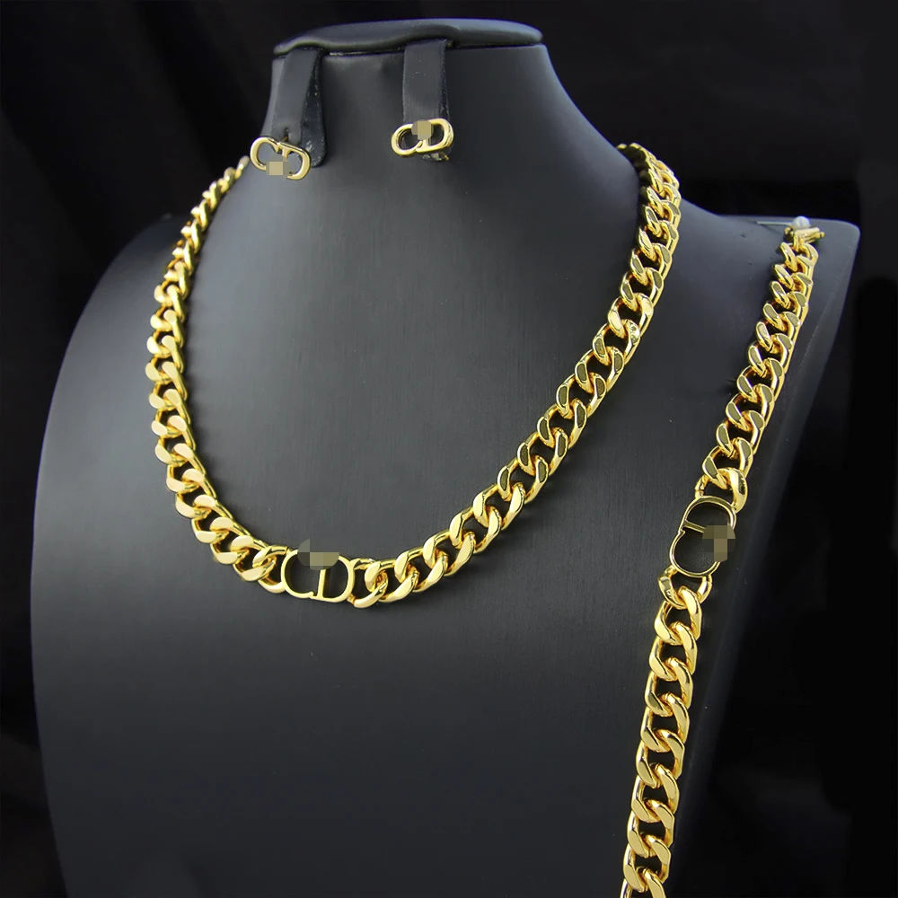 

Original Hip Hop Women's Brass Letter Necklace Women Jewelry Set Gold Plated Cuban Link Jewelry