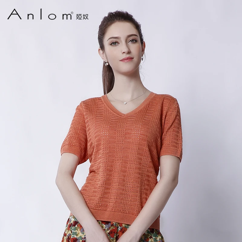 

Wholesale Women Plus Size Knit V Neck Silk Linen Short Sleeve Quick Dry Women's T-shirt, Orange,red,or customized