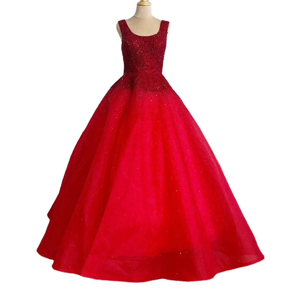 

Red Heavy Beaded Crystal A Line Evening Gowns Serene Hill LA70232 Square Collar Luxury Beaded Party Dresses