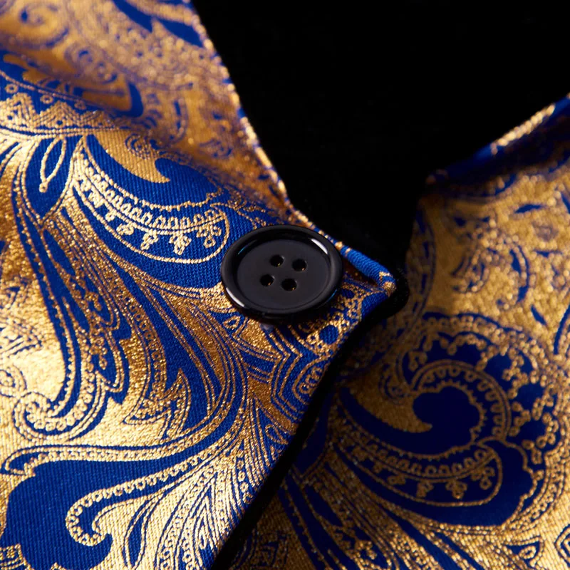 
Mens Three-piece Set Wedding Suits Gold Floral Pattern Slim Fit Party Prom Dress Tuxedo Singers Costume Smoking Uomo 