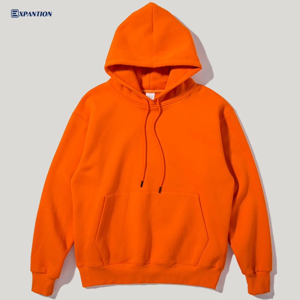 Factory Wholesale Mens Custom Printed Athletic Sweatshirt Oversized Pullover Street Heavy Plain Orange Hoodie