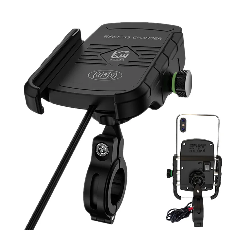 

Motorcycle Accessories Phone Holder Universal 12v Motorcycle Motorbike Handlebar Holder with Wireless charger, Black