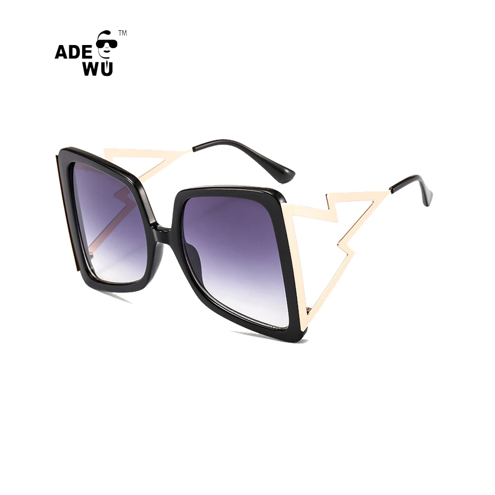 

ADE WU JH5831New Fashion Vintage Unisex Hollow Lightning Bend Metal Leg Retro Square Oversized sunglasses Wholesale UV400