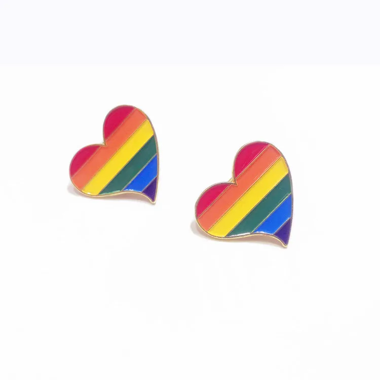 Gold Plated Rainbow Heart Shape Badge Pins Lgbt Gay Pride Soft Hard