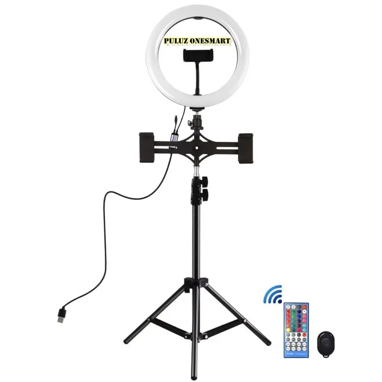 

PULUZ 10.2 inch RGBW Selfie Vedio Led Shooting Light for Photography with 1.1m Tripod Stand and 3 Phone Holder Remote Control