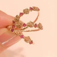 

Wholesale natural Ruby real solid yellow gold jewelry rose flower 9k 10k gold ring band