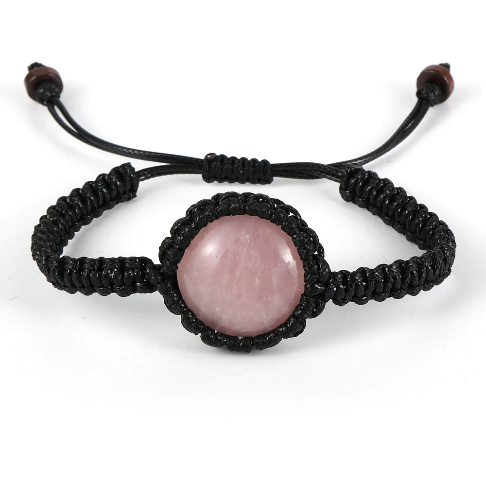 

New Design Women Men Handmade Thread Woven Round Natural Stone Crystal Friendship Macrame Bracelet