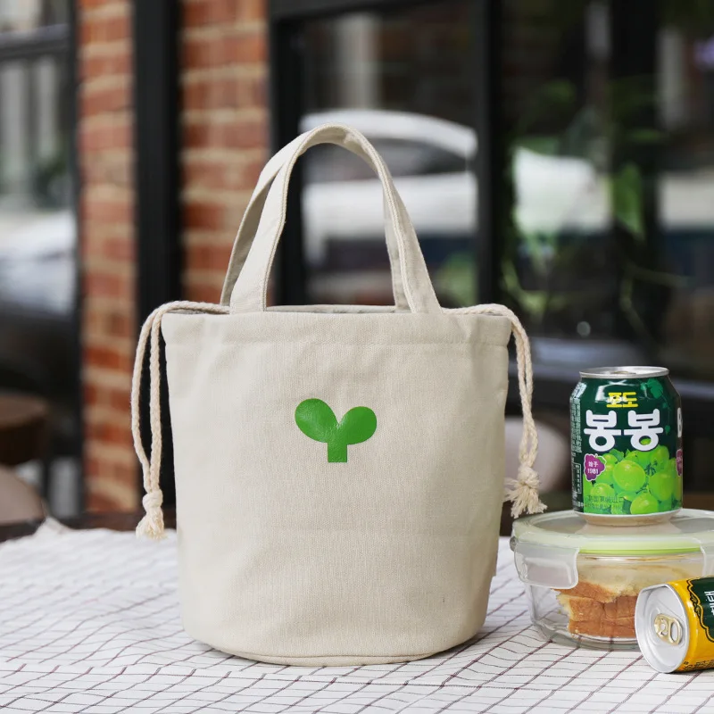 

Lovely Bucket Shape Lunch Bag With Thick Canvas Wear-Resisting Portable Lunch Bag