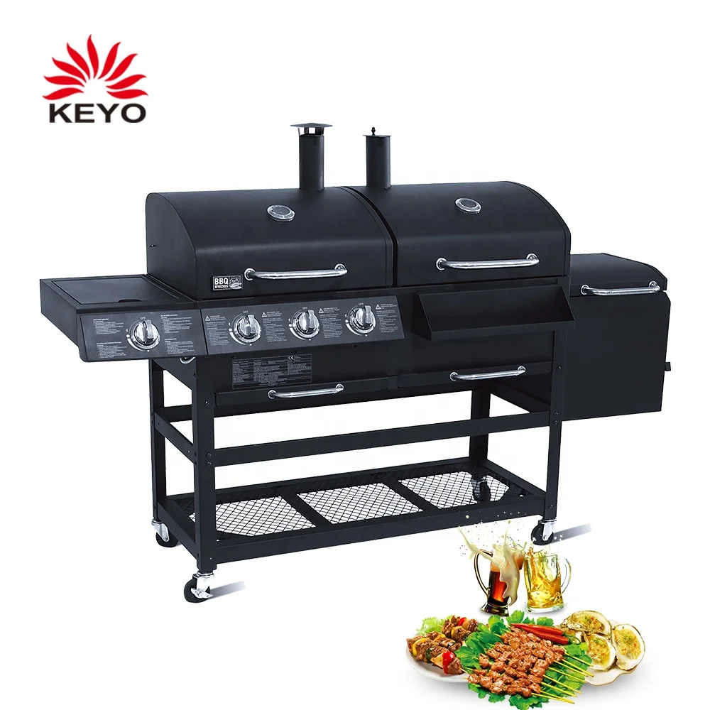 

Gas Charcoal Combo Combination Hybrid Gas BBQ Barbecue Grills with Infrared burner for Outdoor Kitchen Cooking Equipment, Black