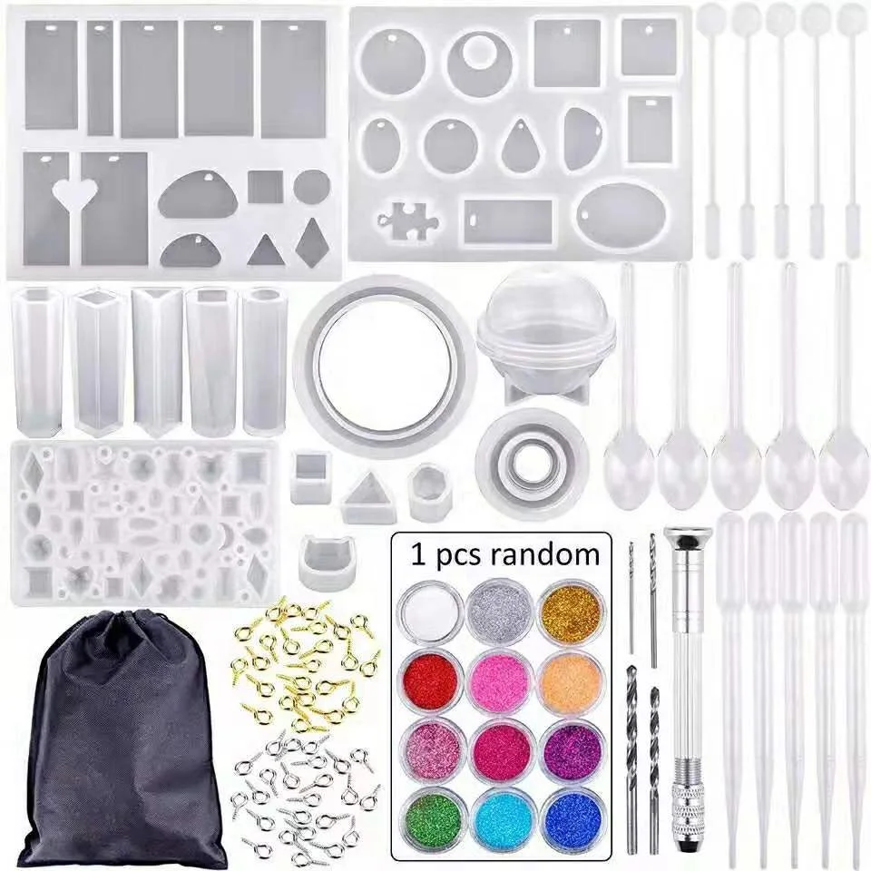 

137 pieces of handmade diy crystal glue tool set bracelet pendant jewelry silicone mold with drill resin moulds for jewellery, White