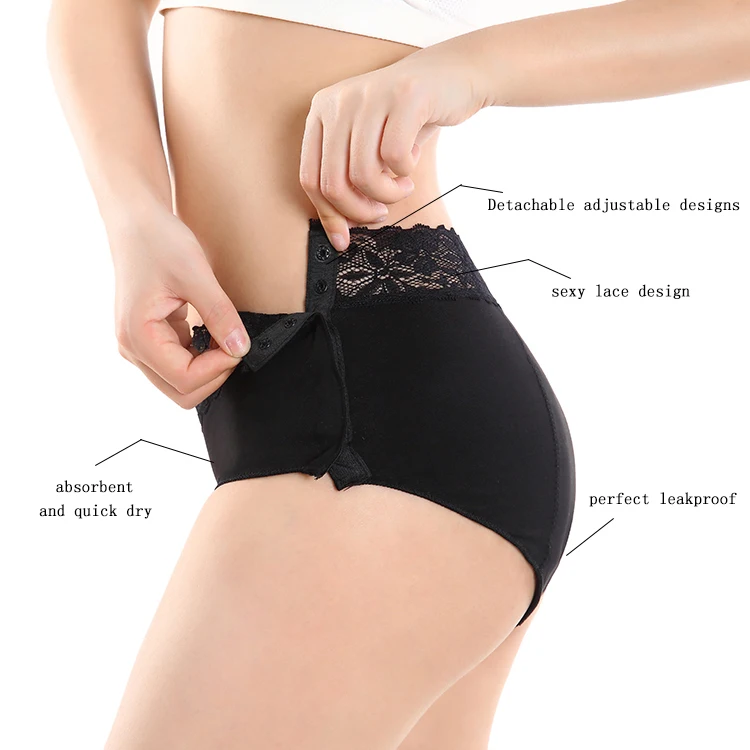 

Dropshipping cotton period panties breathable lace side detachable adjustable design menstrual panties for women